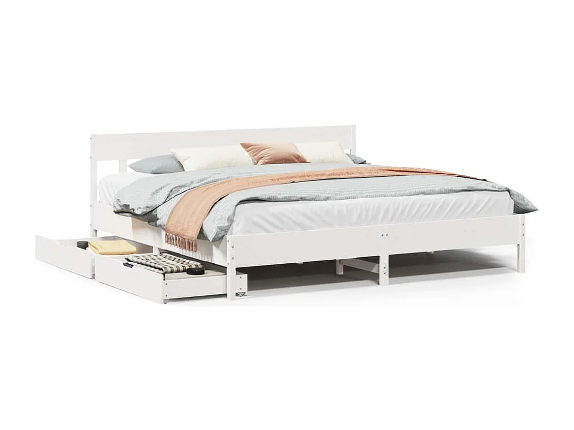 Cadre de lit sans matelas blanc 200x200 cm bois massif de pin