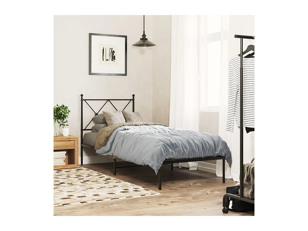 Cadre de lit métal sans matelas avec tête de lit noir 80x200 cm
