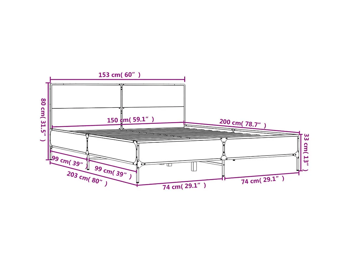 Cadre de lit métal sans matelas avec tête de lit noir 80x200 cm