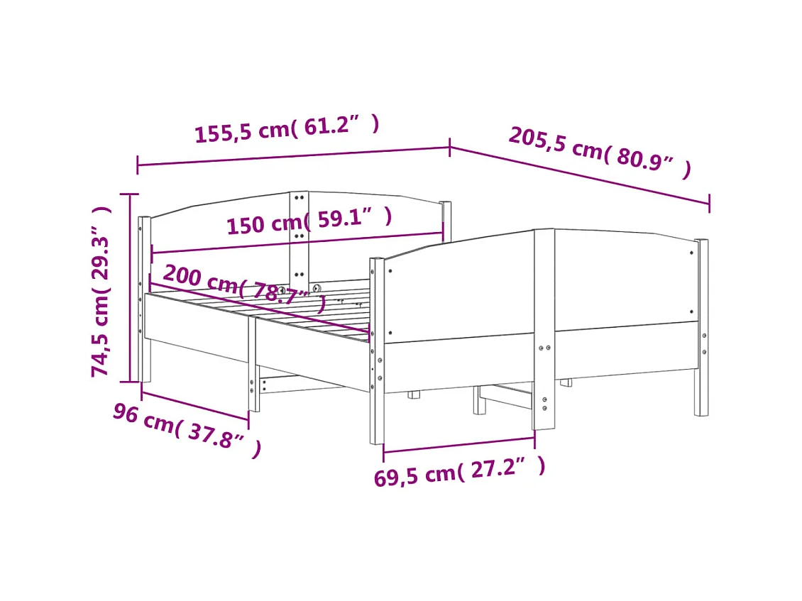 Giroletto senza Materasso Marrone Cera 150x200 cm Legno di Pino