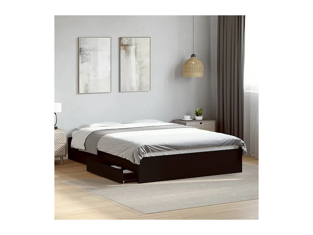 Bedframe met lades bewerkt hout zwart 140x190 cm