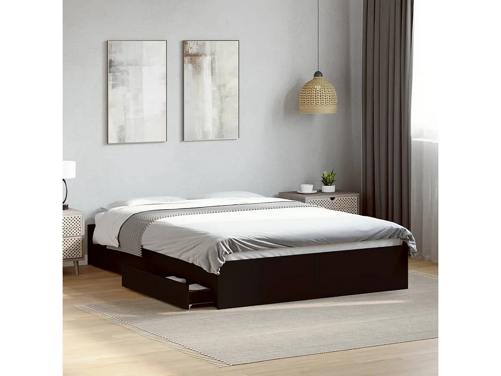 Estrutura de cama c/ gavetas 140x190 cm derivados madeira preto