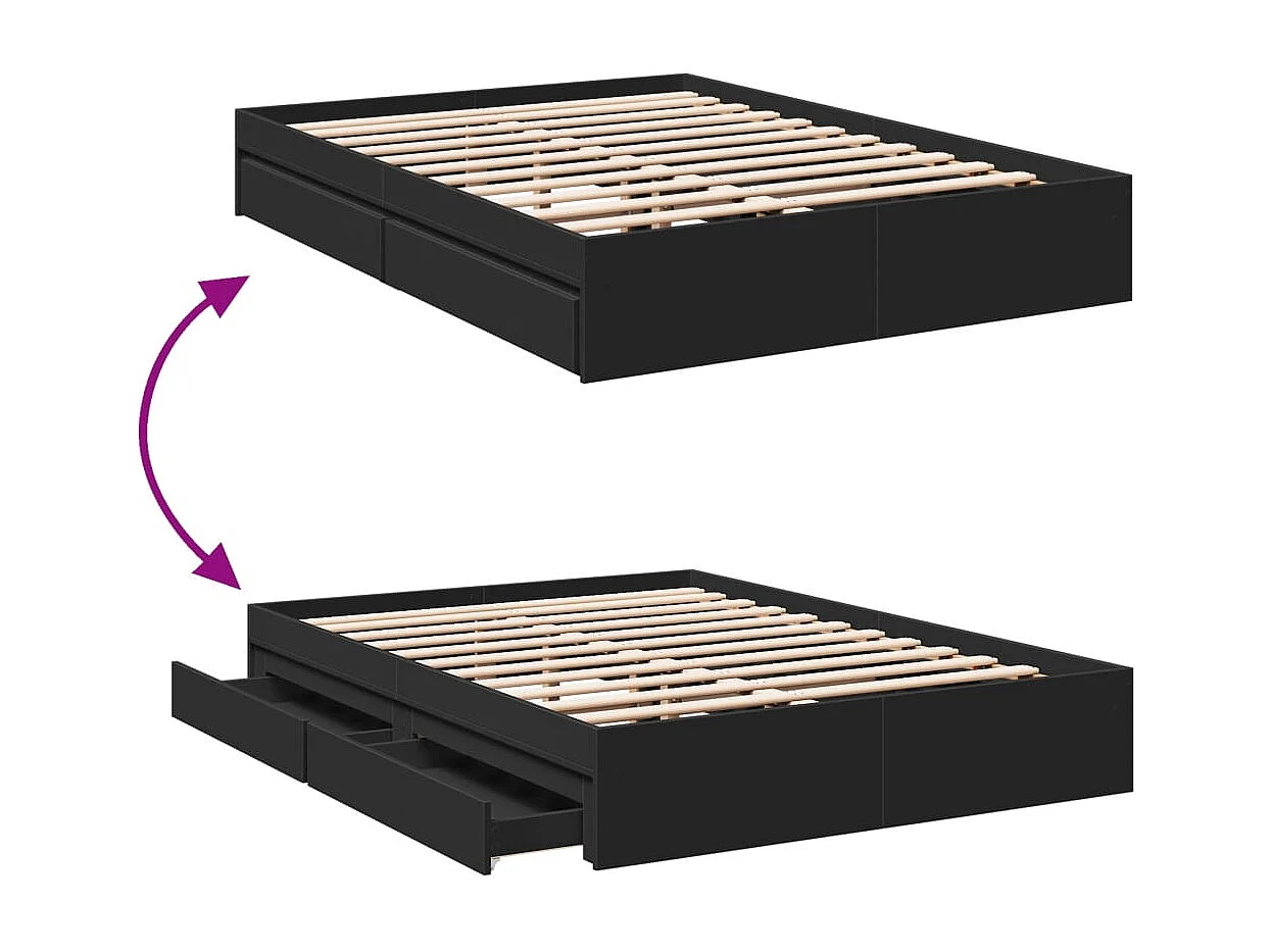 Estrutura de cama c/ gavetas 140x190 cm derivados madeira preto