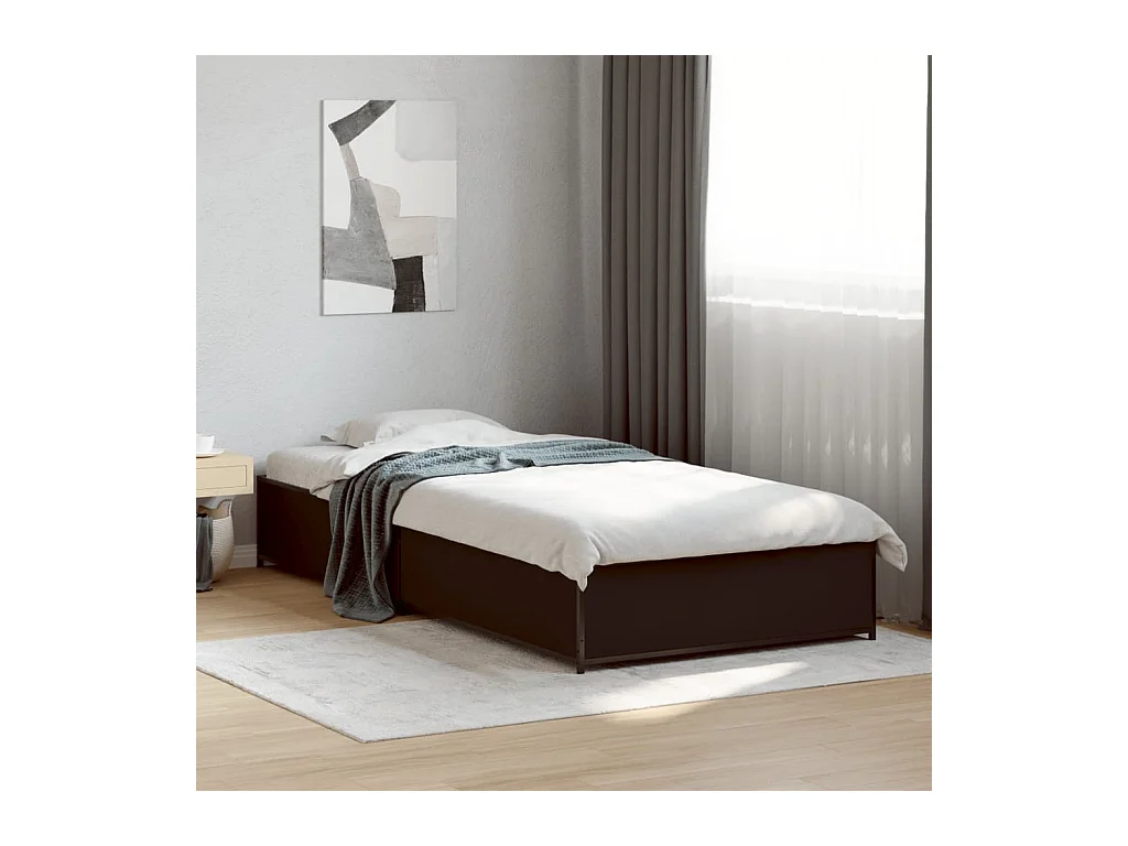 Bettgestell Schwarz 90x200 cm Holzwerkstoff und Metall