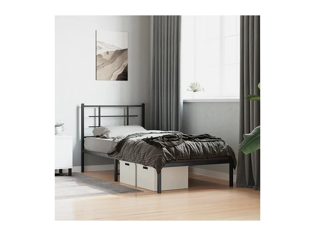 Bettgestell mit Kopfteil Metall Schwarz 90x200 cm
