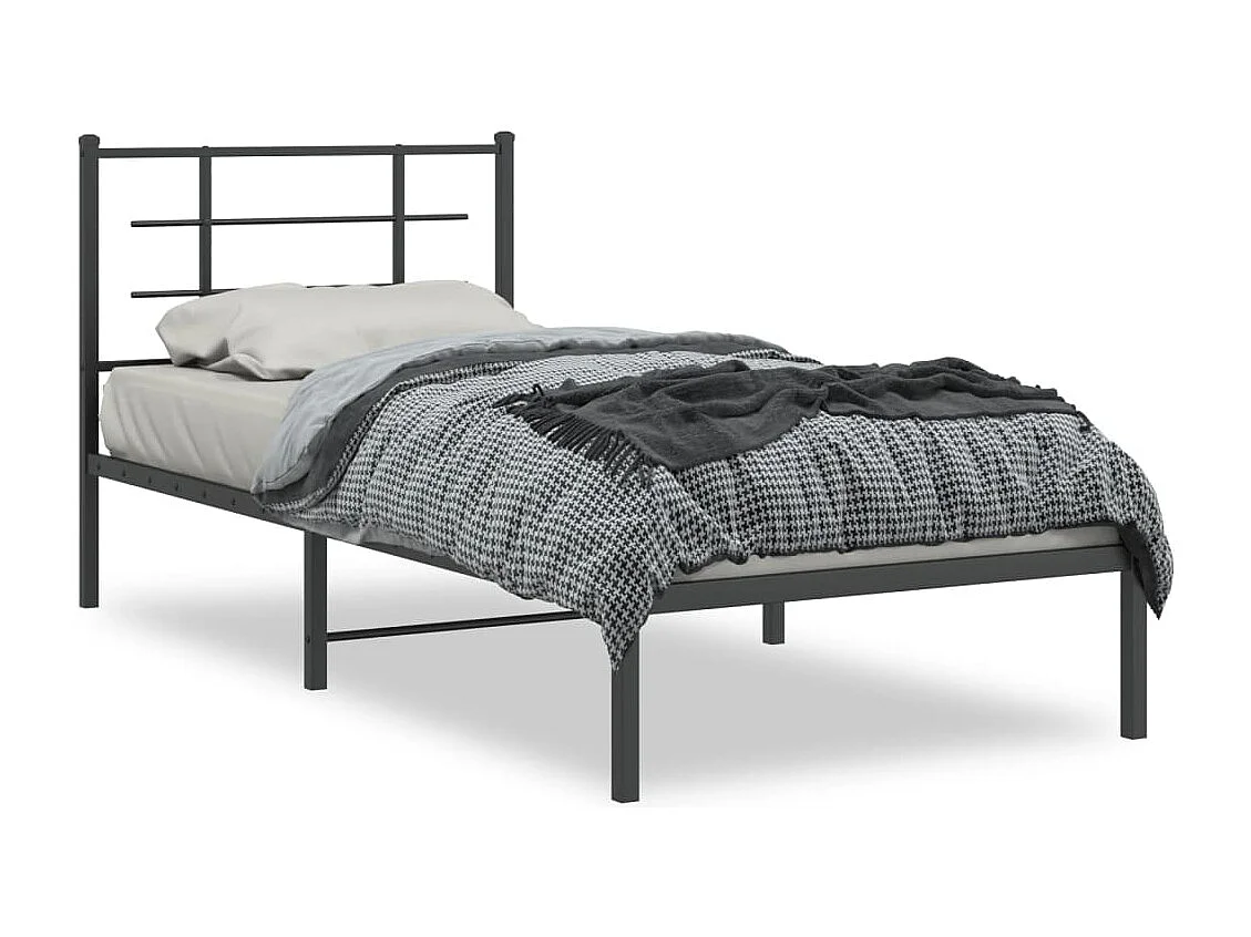 Cadre de lit métal sans matelas avec tête de lit noir 90x200 cm