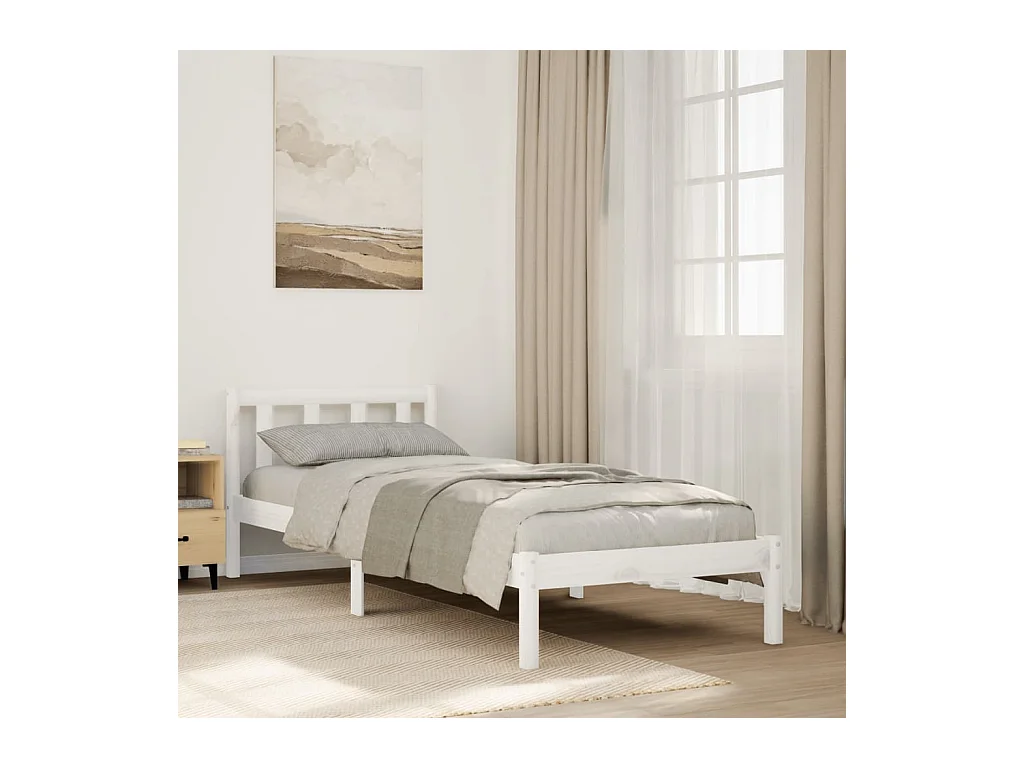 Letto Extra Lungo senza Materasso Bianco 90x220 cm in Pino