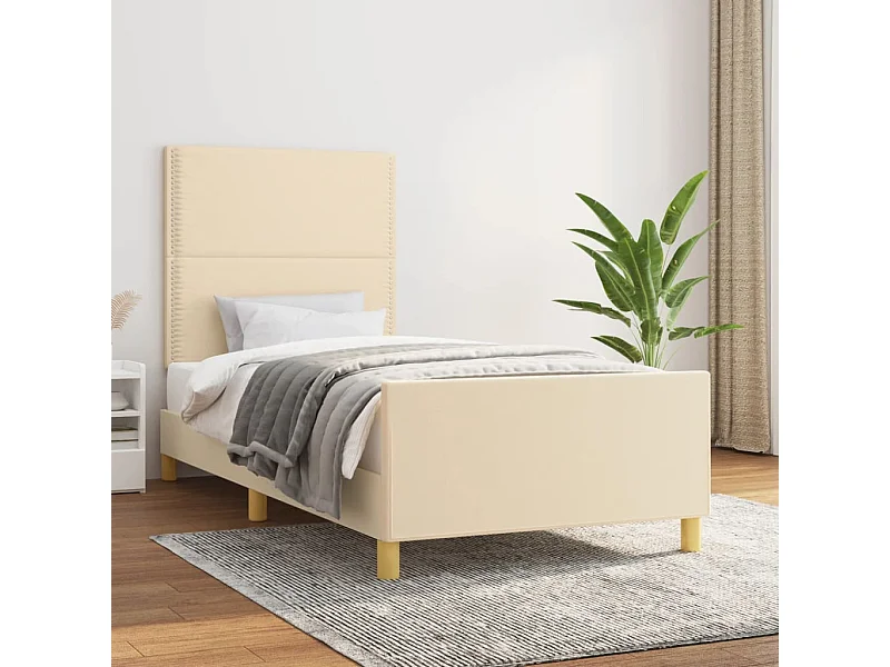 Estrutura de cama sem colchão 100x200 cm tecido cor creme