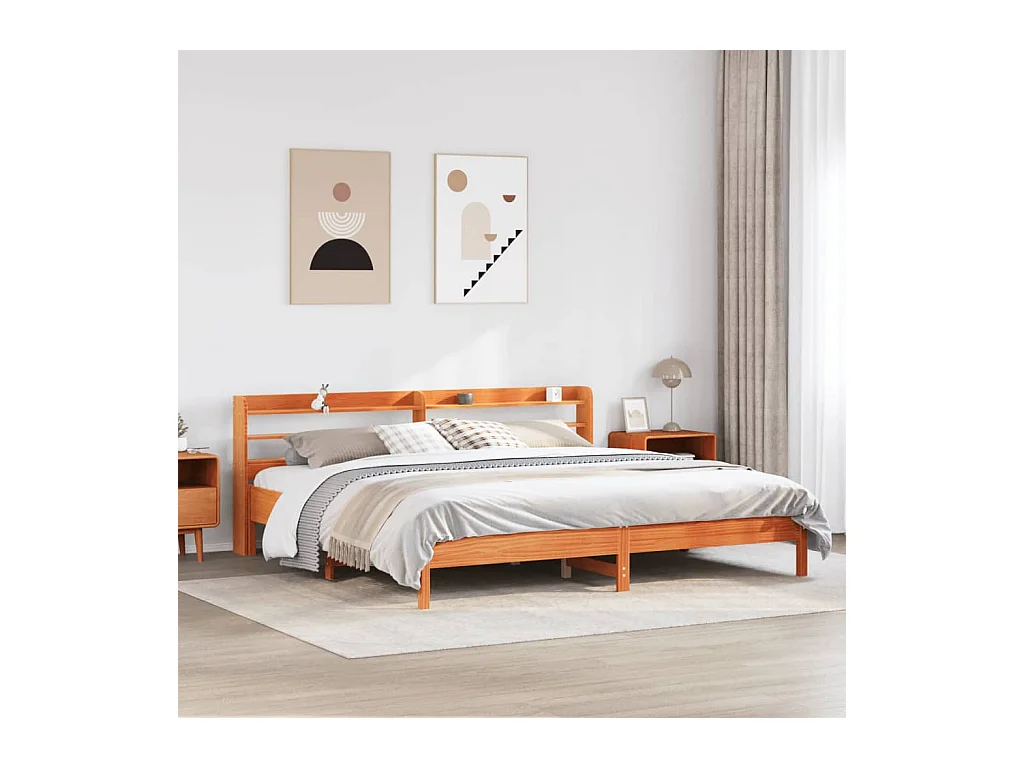 Cama sem colchão 200x200 cm pinho maciço castanho-mel