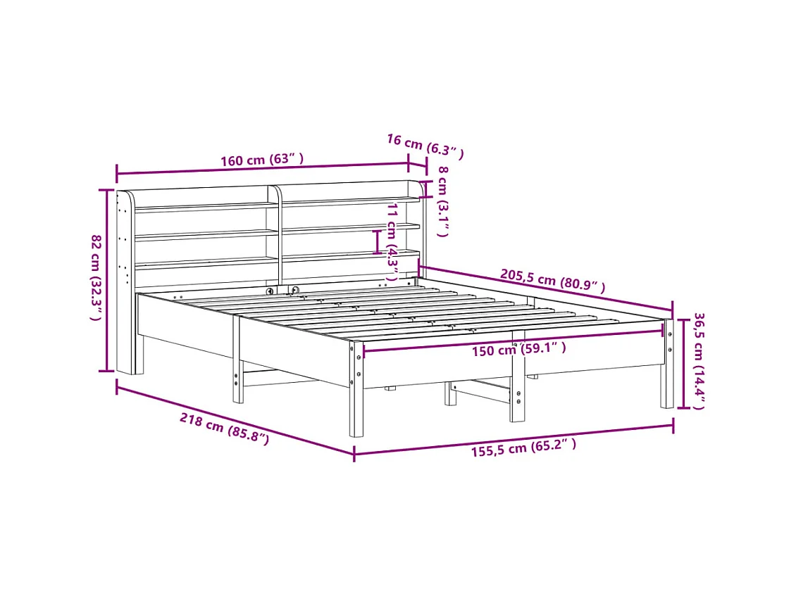 Cadre de lit sans matelas 150x200 cm bois de pin massif