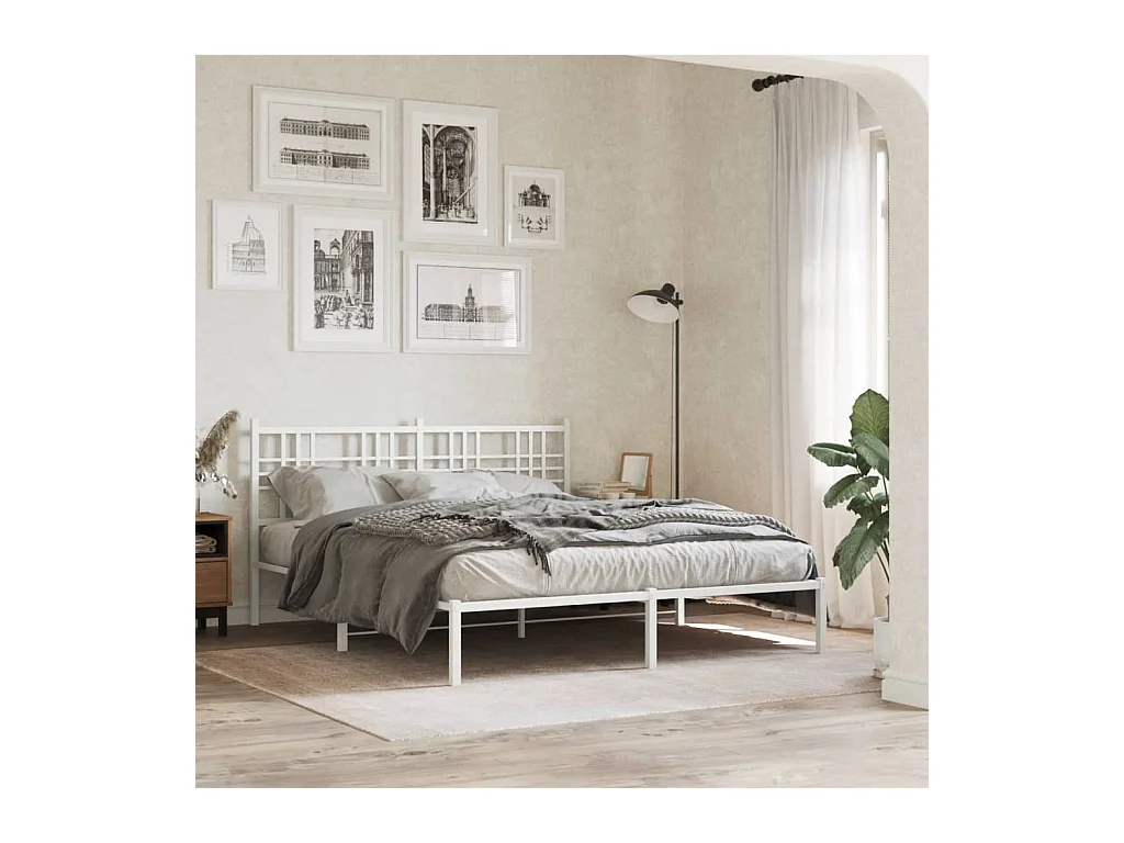 Cadre de lit métal sans matelas et tête de lit blanc 160x200 cm