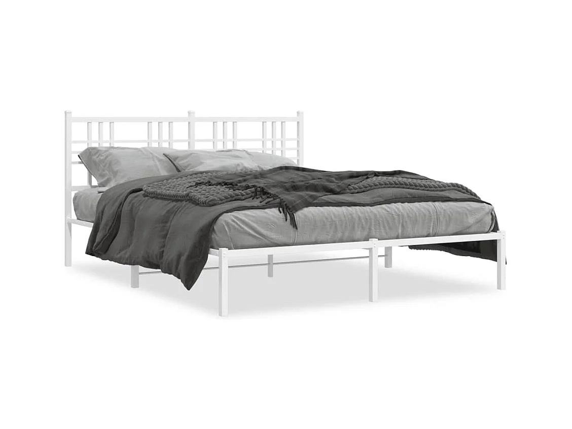 Cadre de lit métal sans matelas et tête de lit blanc 160x200 cm