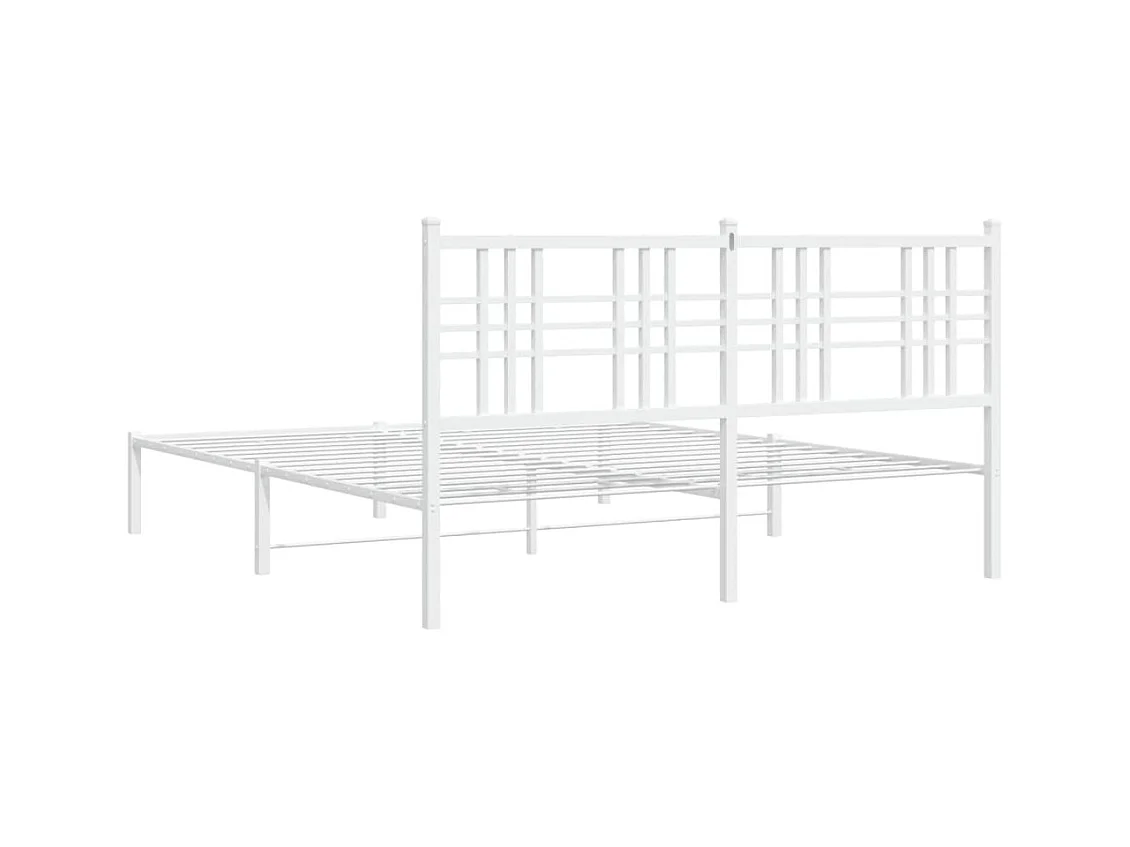 Cadre de lit métal sans matelas et tête de lit blanc 160x200 cm