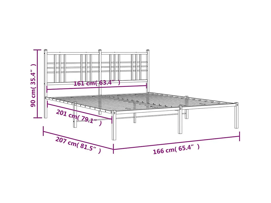 Cadre de lit métal sans matelas et tête de lit blanc 160x200 cm
