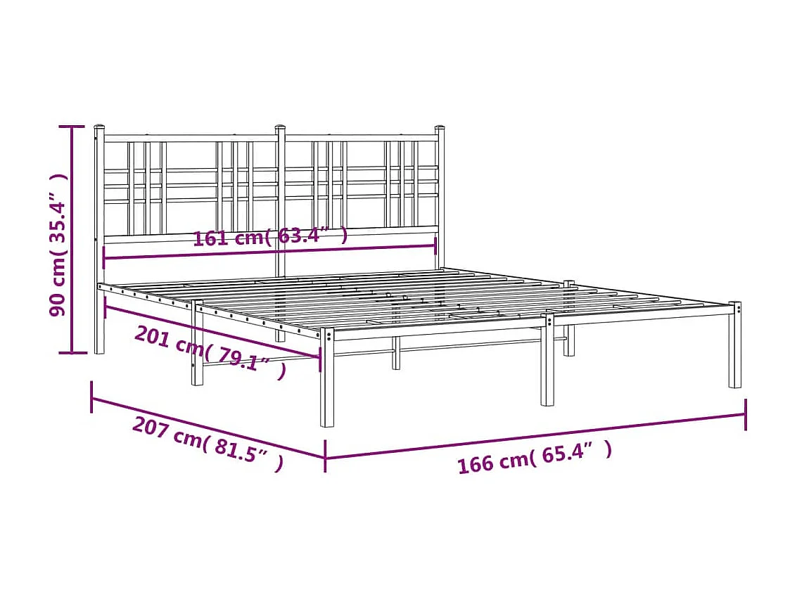 Cadre de lit métal sans matelas et tête de lit blanc 160x200 cm