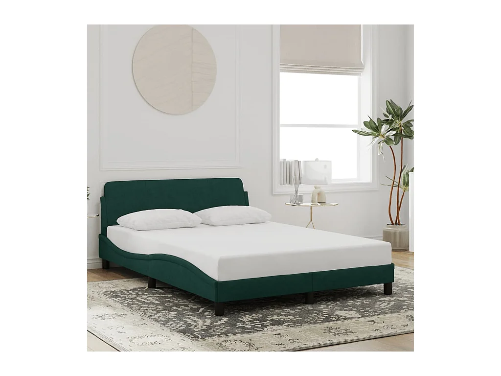 Cadre de lit sans matelas vert foncé 140x200 cm velours