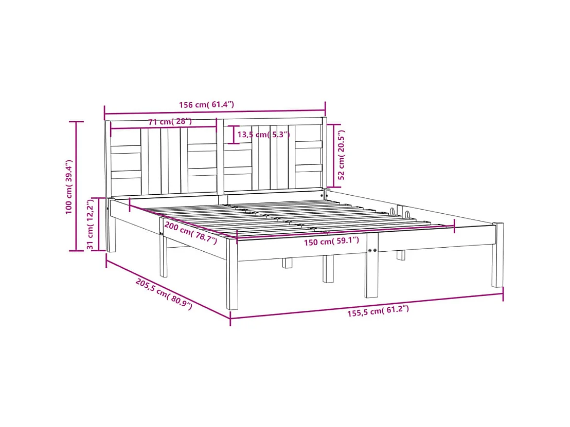 Giroletto Bianco in Legno Massello 150x200 cm King Size