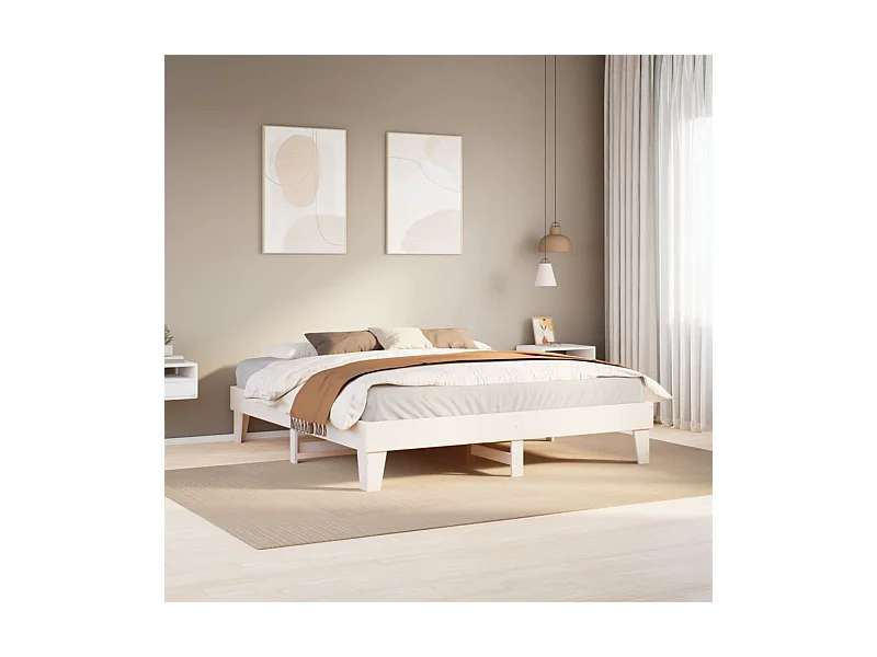 Cama sem colchão 200x200 cm madeira de pinho maciça branco