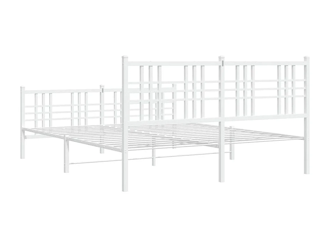 Cadre de lit métal sans matelas et pied de lit blanc 160x200 cm