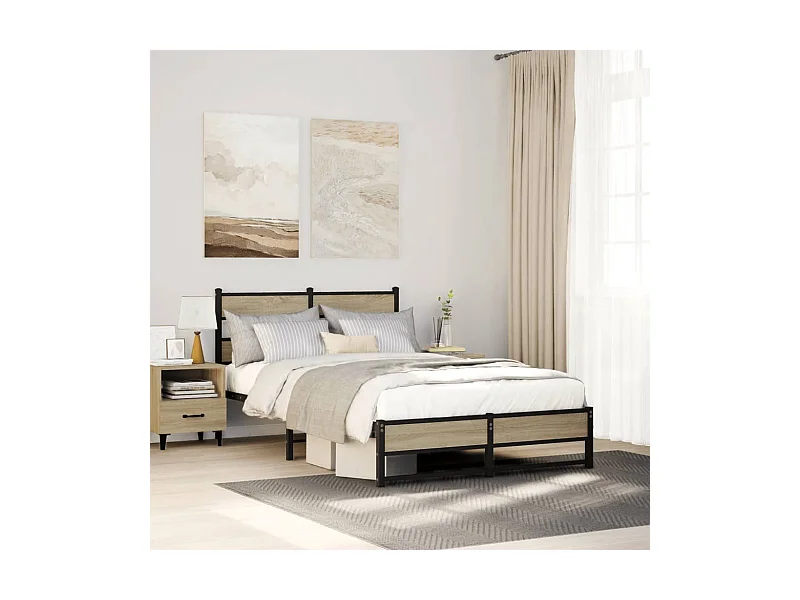 Cadre de lit en métal sans matelas chêne sonoma 120x190 cm