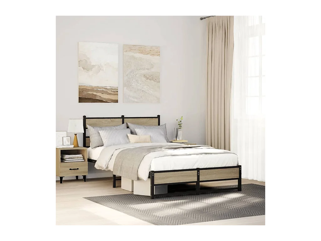 Cadre de lit en métal sans matelas chêne sonoma 120x190 cm