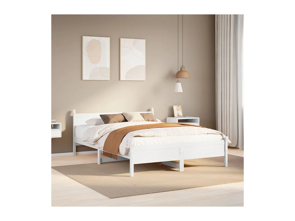 Cadre de lit sans matelas blanc 160x200 cm bois de pin massif