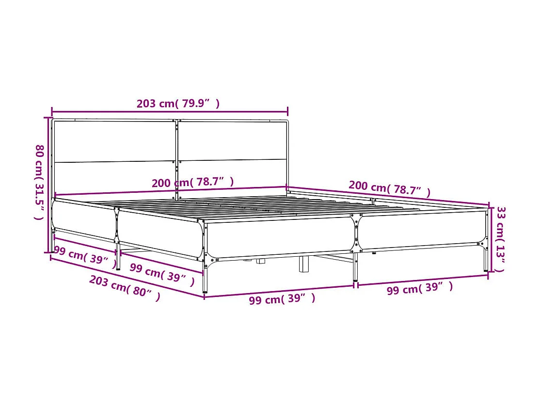Cadre de lit métal sans matelas et tête de lit blanc 120x200 cm