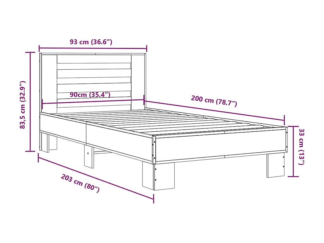 Cadre de lit sans matelas chêne marron 90x200 cm