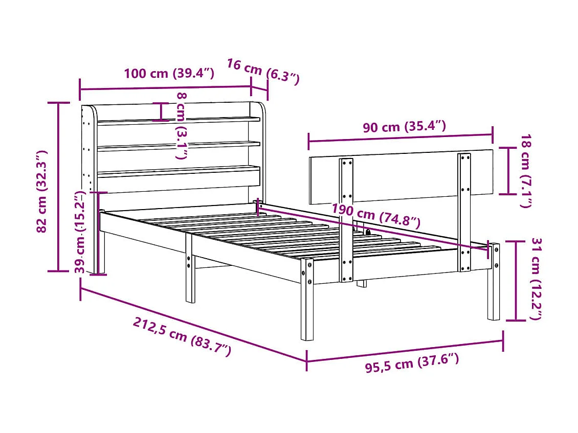 Cadre de lit sans matelas blanc 90x190 cm bois de pin massif