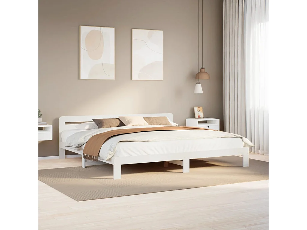 Cadre de lit sans matelas blanc 180x200 cm bois massif de pin