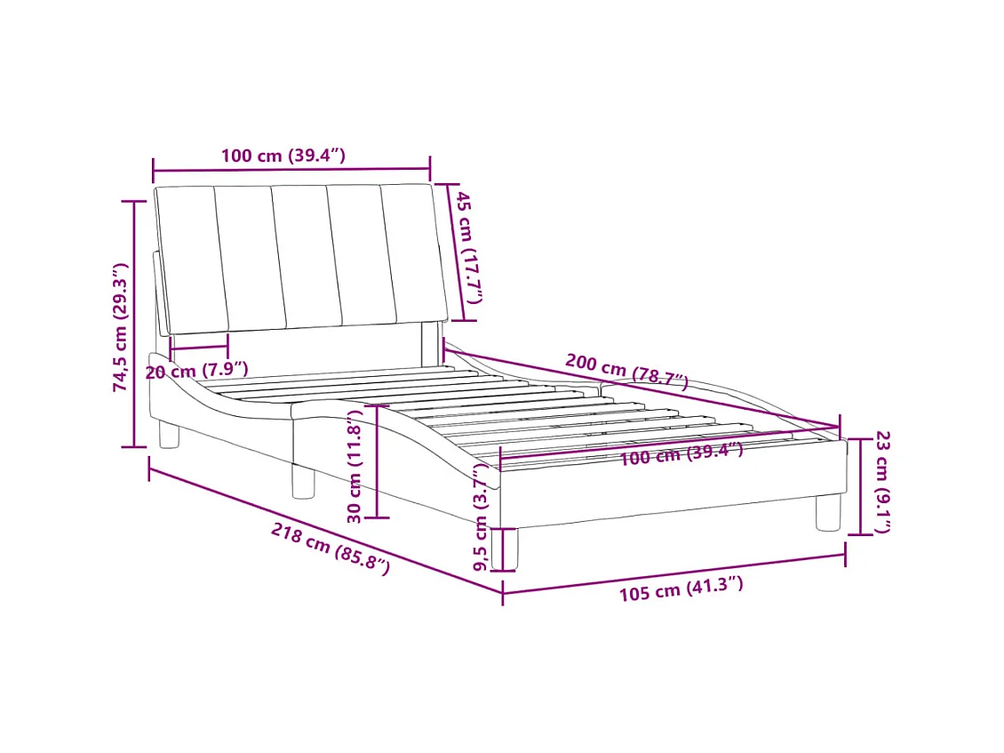 Cadre de lit sans matelas gris foncé 100x200 cm velours
