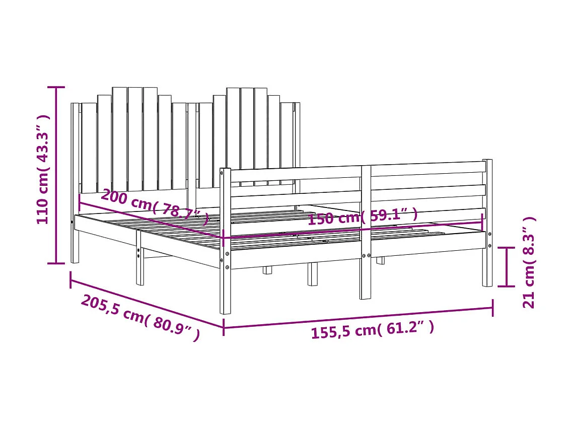 Cadre de lit sans matelas bois massif 135x190 cm