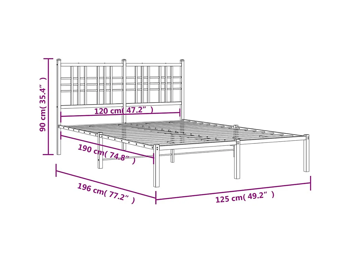 Cadre de lit métal sans matelas avec tête de lit noir 120x190cm