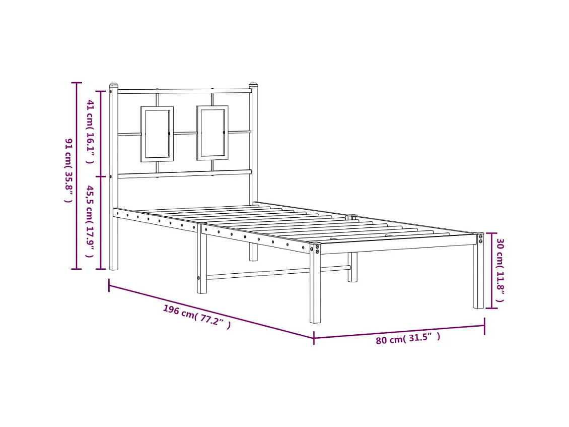 Cadre de lit métal sans matelas avec tête de lit noir 120x190cm