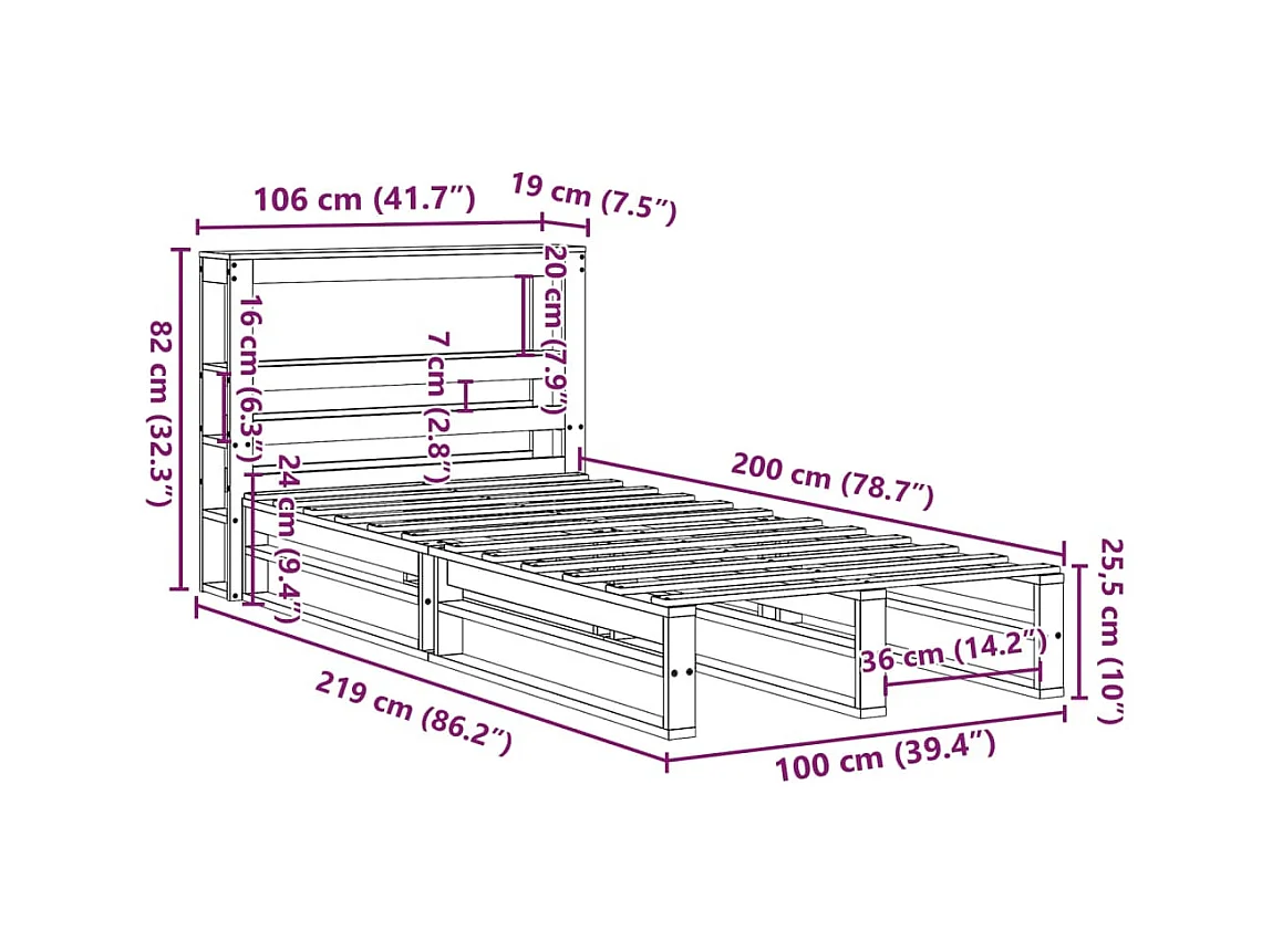Cadre de lit sans matelas cire marron 100x200cm bois pin massif