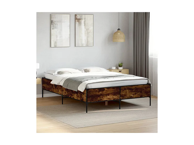 Bettgestell Räuchereiche 140x200 cm Holzwerkstoff und Metall