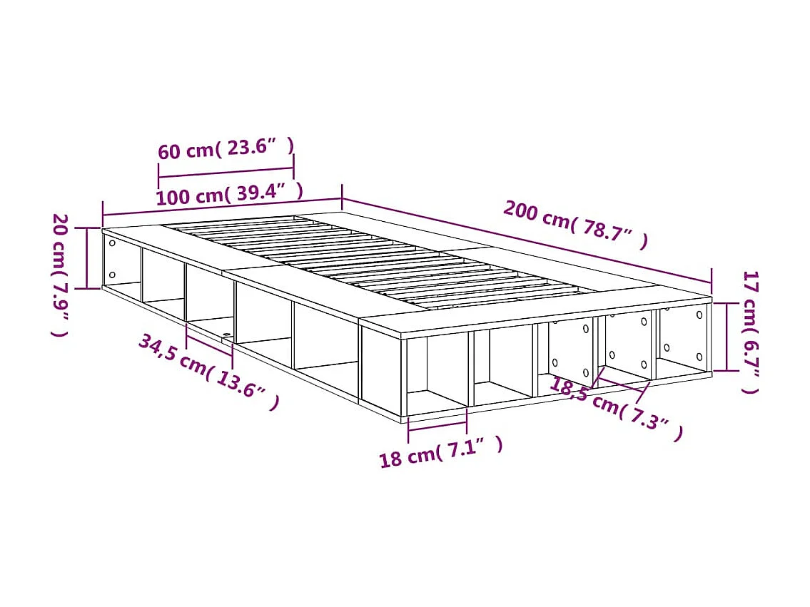 Cadre de lit sans matelas chêne fumé 100x200 cm