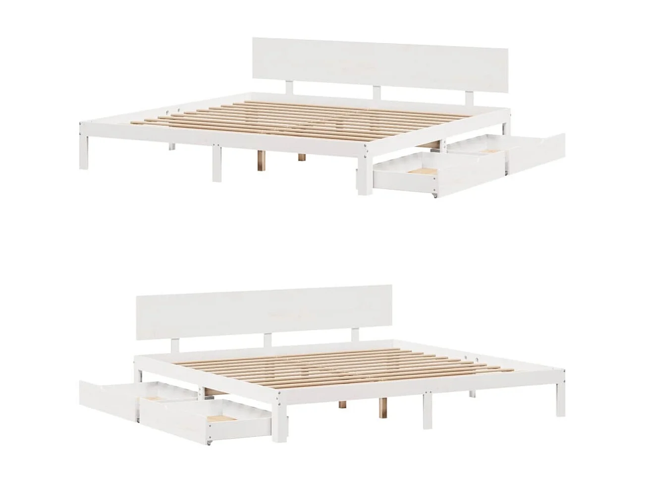 Giroletto con Cassetti Bianco 180x200 cm Legno Massello di Pino