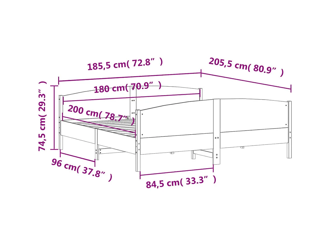 Cadre de lit sans matelas blanc 180x200 cm bois massif de pin
