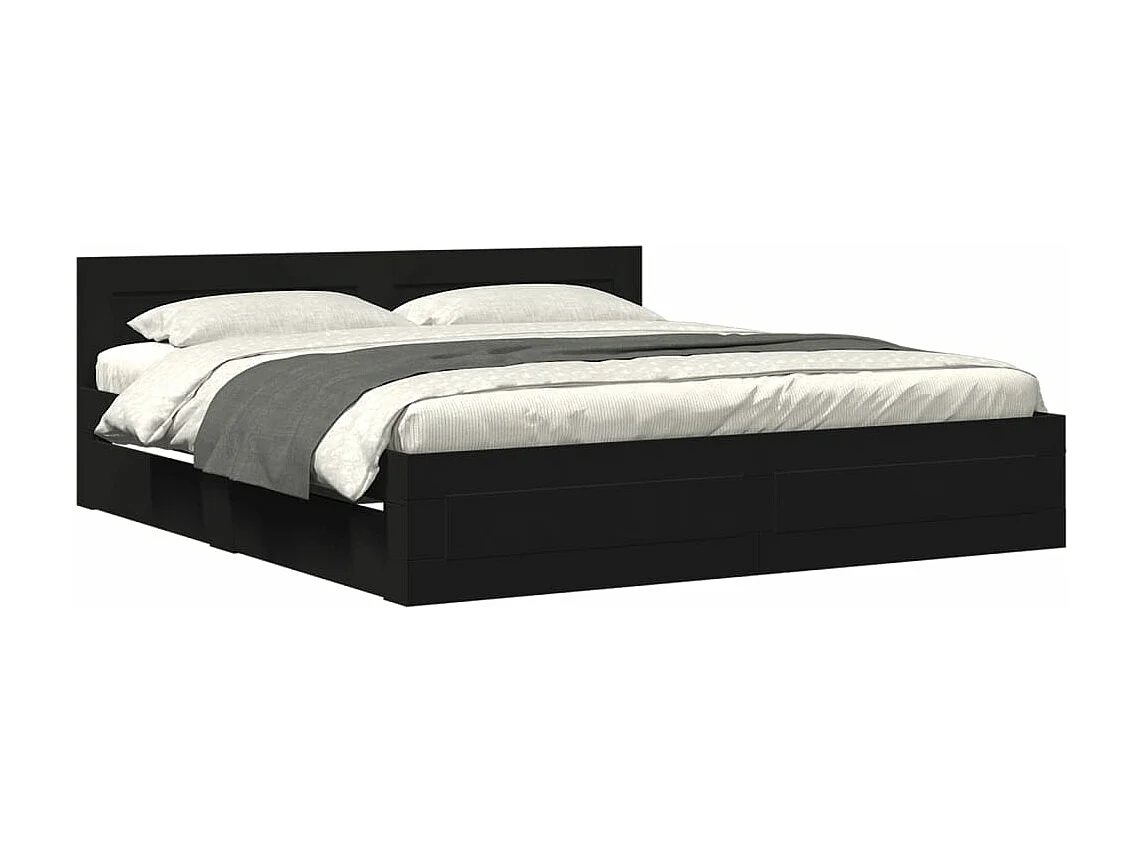 Bettgestell mit Kopfteil ohne Matratze Schwarz 180x200 cm