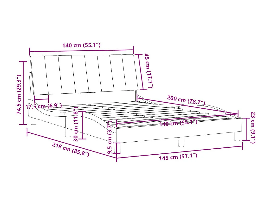 Cadre de lit sans matelas bleu 140x200 cm velours