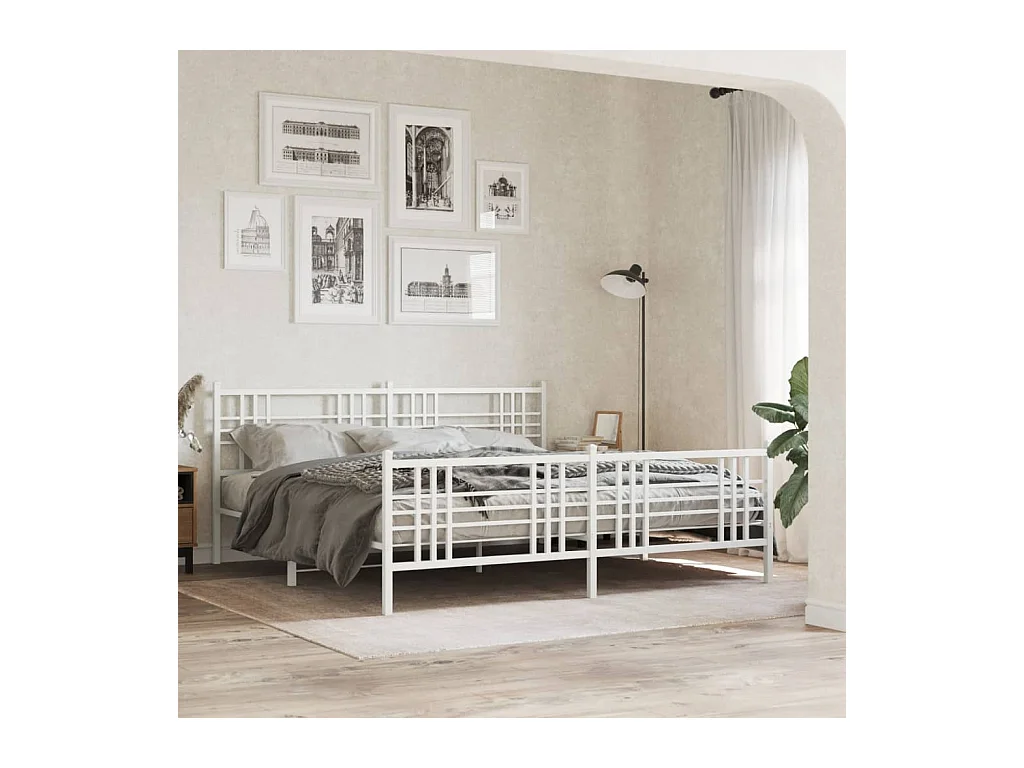 Giroletto con Testiera e Pediera Metallo Bianco 180x200 cm