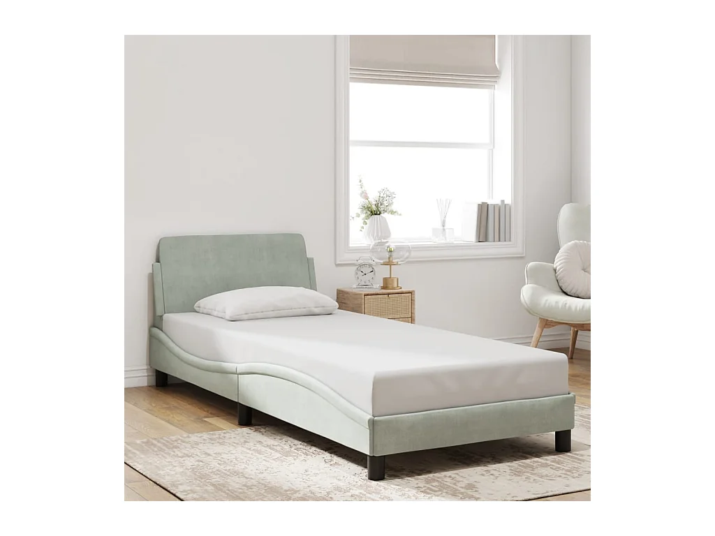 Cadre de lit sans matelas gris clair 90x200 cm velours