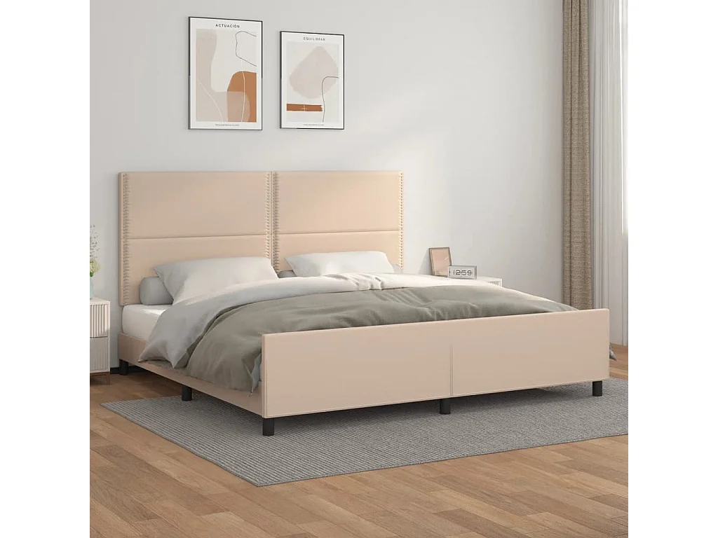 Estrutura cama cabeceira 200x200 cm couro artificial cappuccino