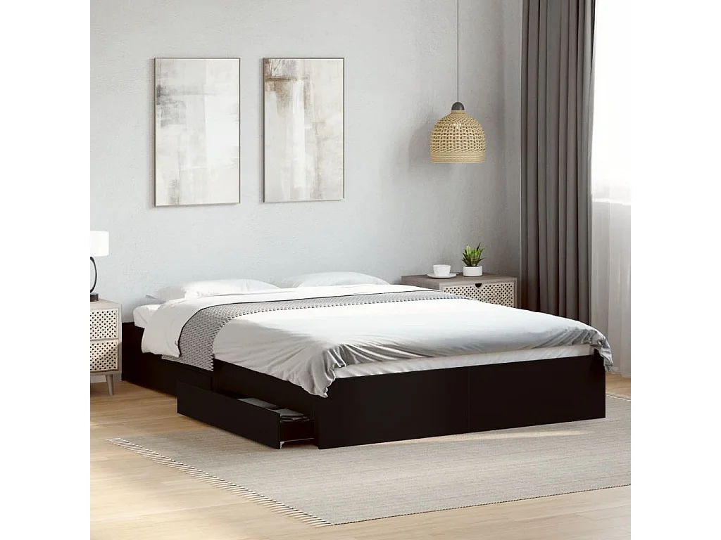 Bettgestell mit Schubladen Schwarz 160x200 cm Holzwerkstoff