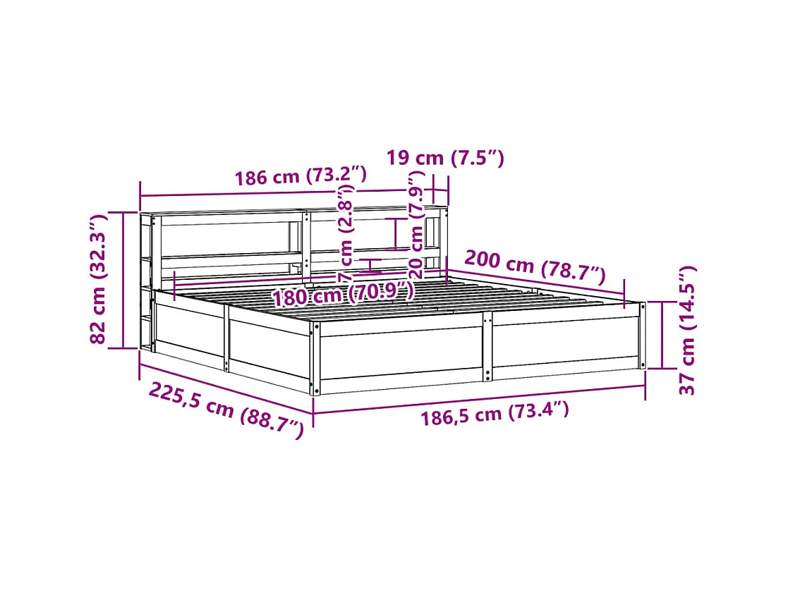 Giroletto con Testiera Bianco 180x200 cm Massello Pino