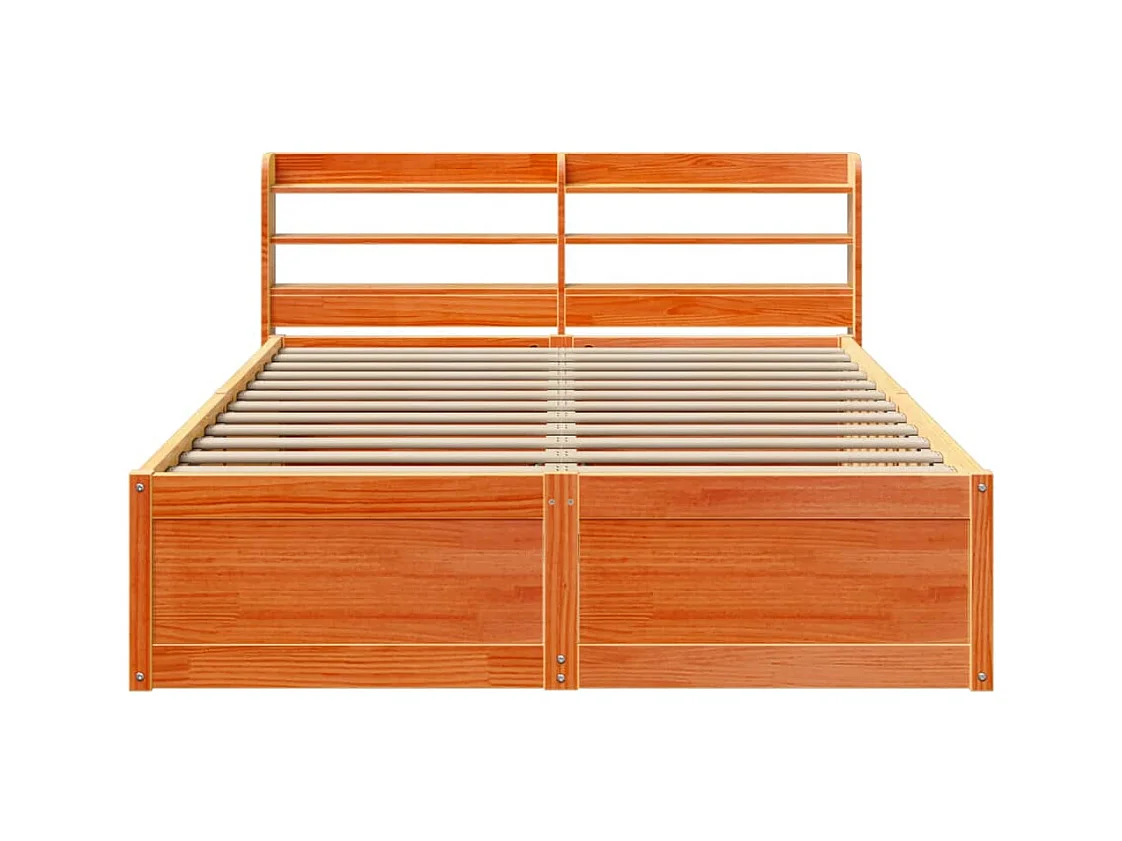 Bedframe met hoofdbord massief grenenhout wasbruin 120x190 cm