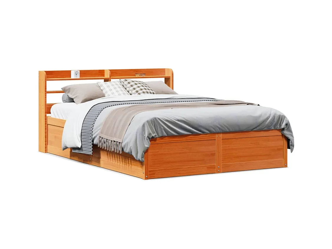 Cadre de lit avec tête de lit cire marron 120x190cm bois de pin