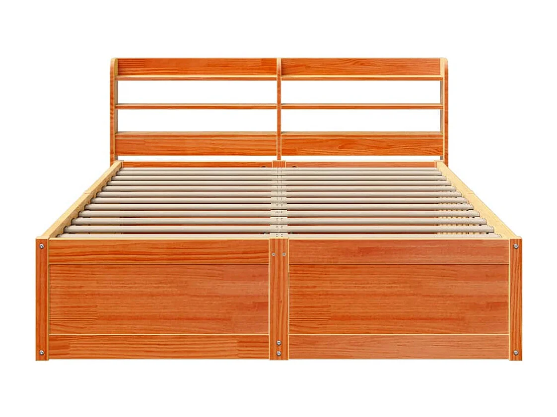 Estructura cama con cabecero madera pino marrón cera 120x190 cm