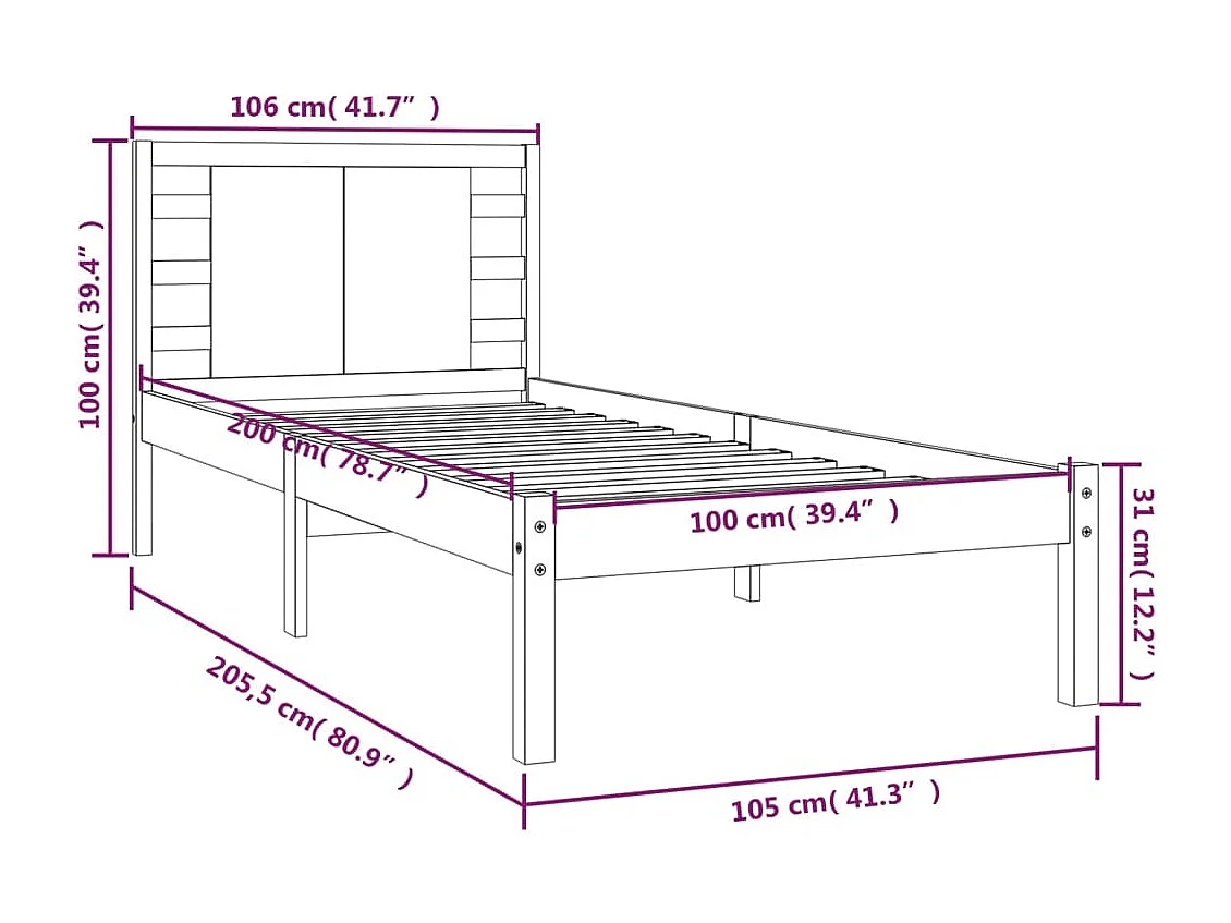 Massivholzbett ohne Matratze Weiß 100x200 cm Kiefernholz